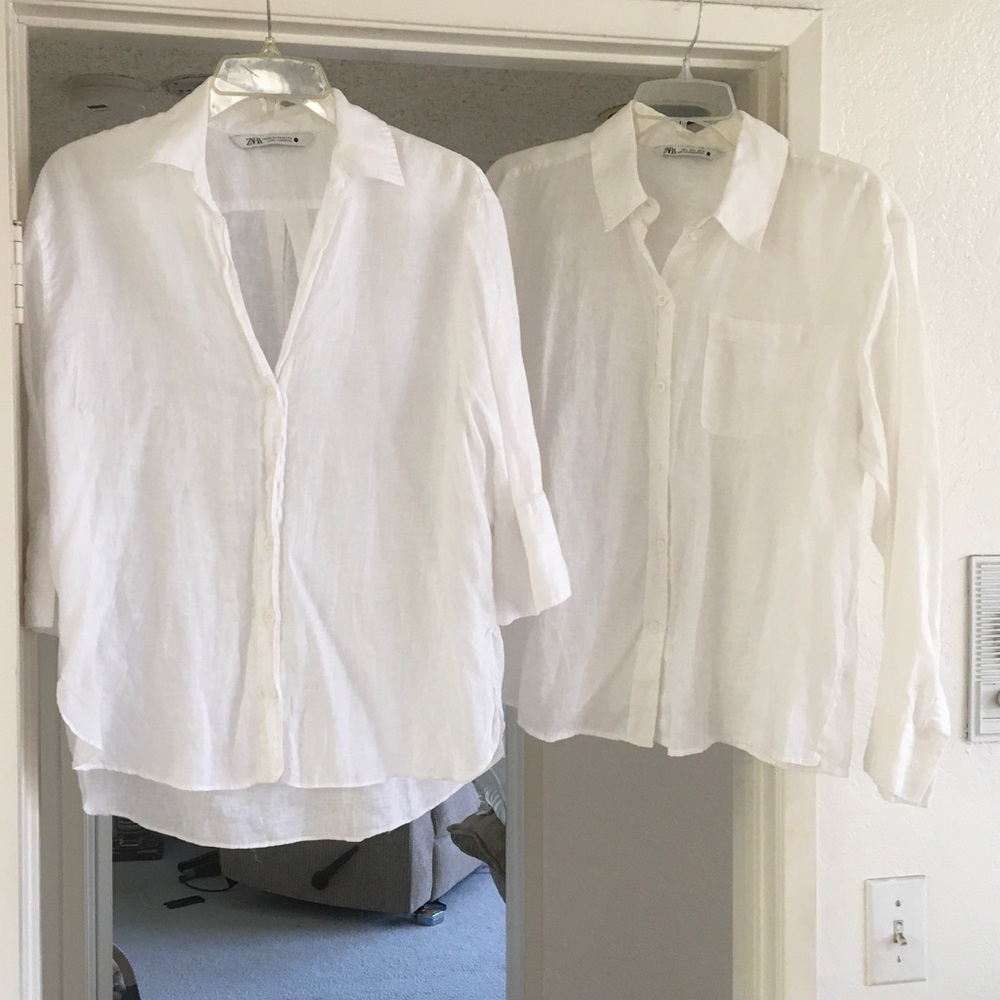 ZARA/2 BUNDLE-WHITE & IVORY 100% LINEN SHIRTS